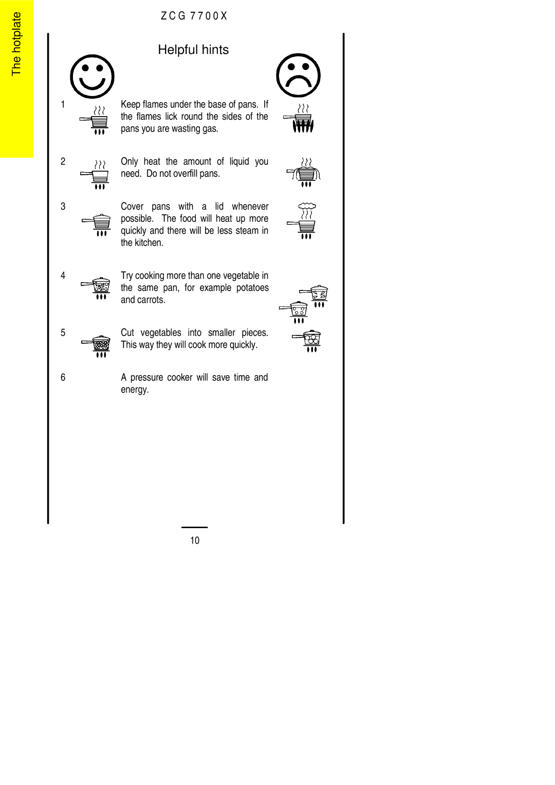 Zanussi ZCG 7700X manual Helpful hints 