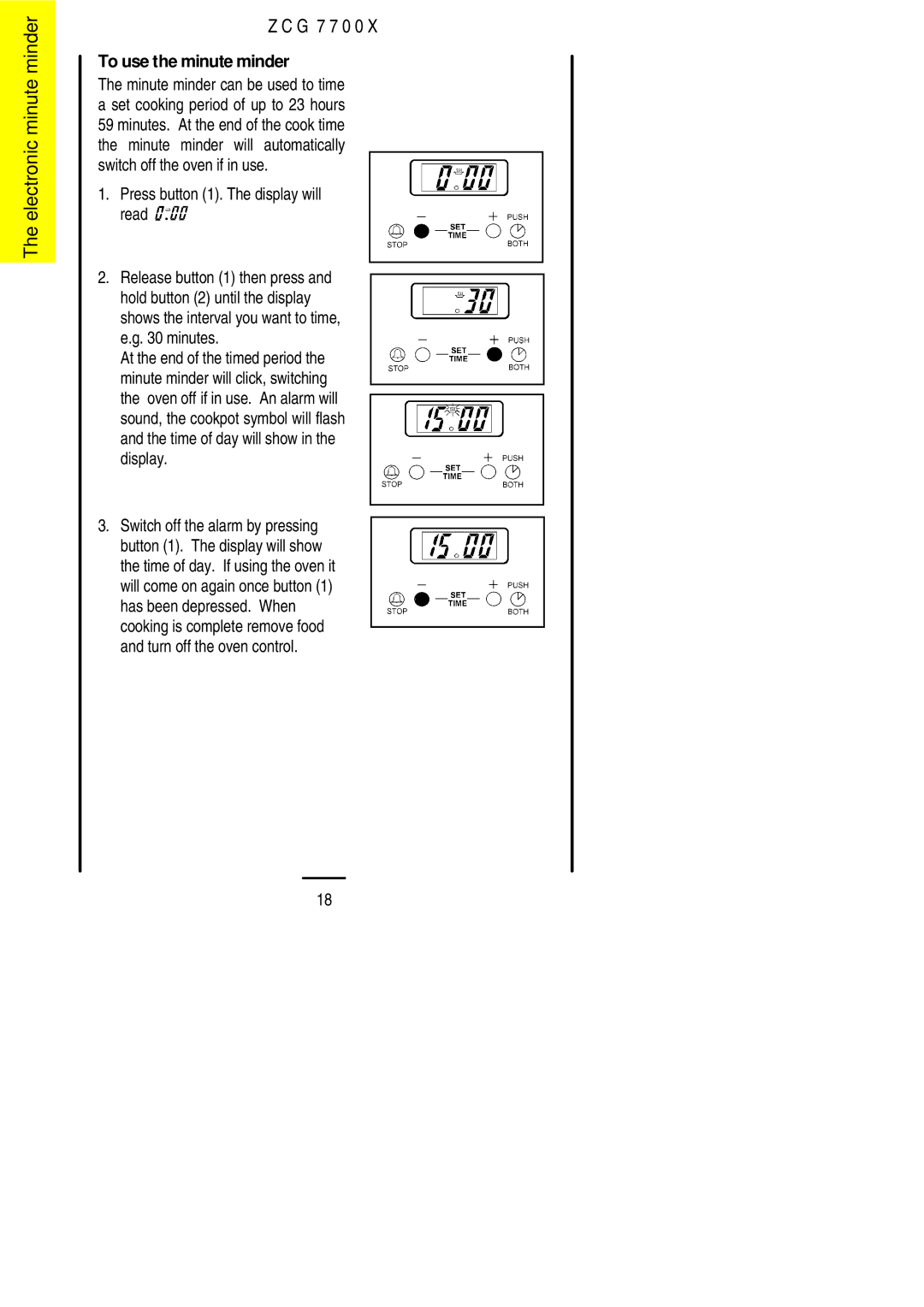 Zanussi ZCG 7700X manual Electronic minute minder G 7 7 0 0 