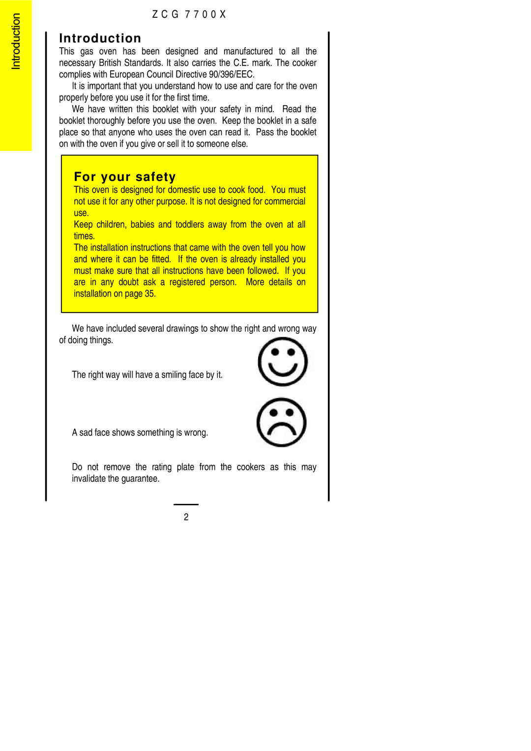 Zanussi ZCG 7700X manual Introduction, For your safety 