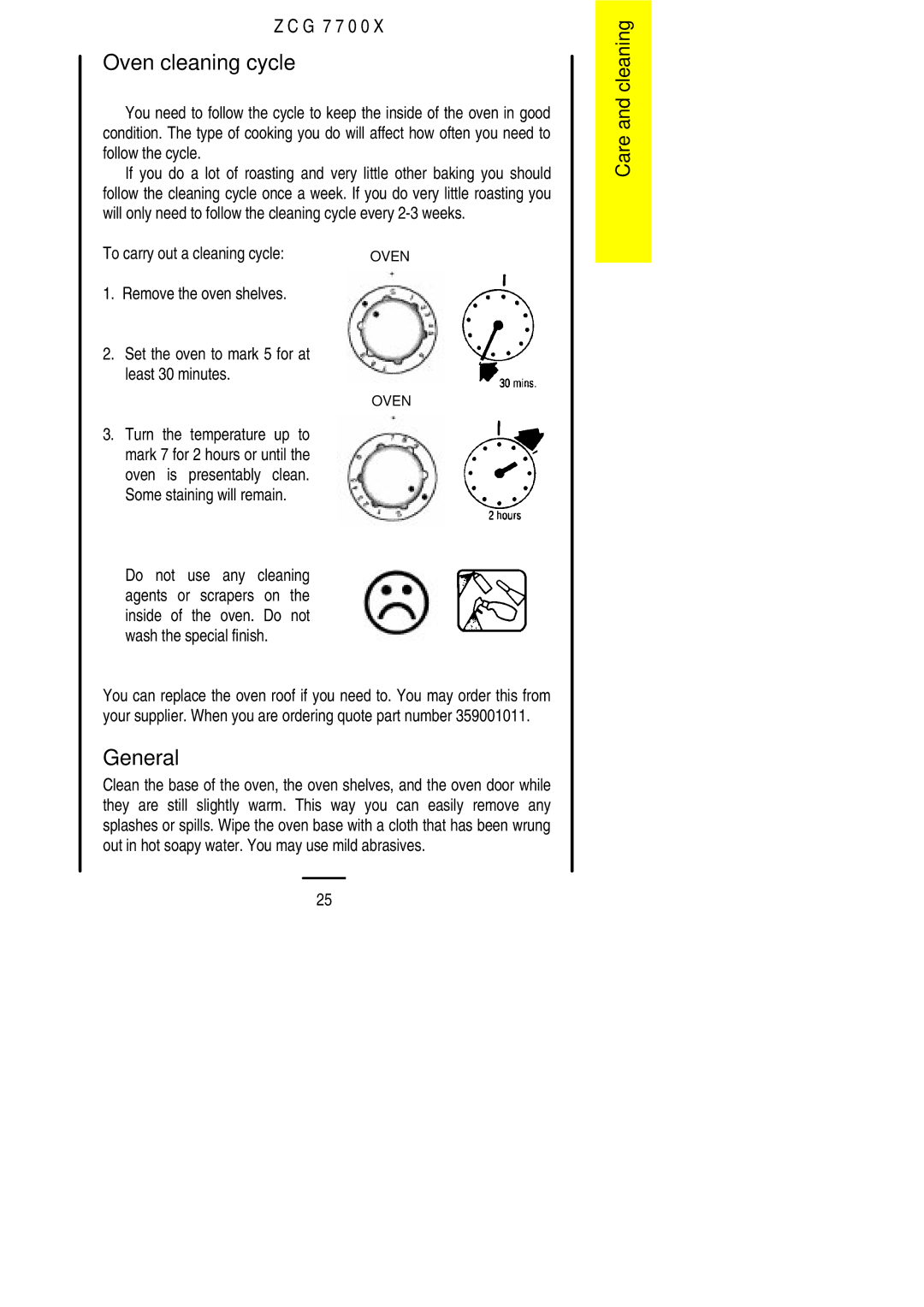 Zanussi ZCG 7700X manual Oven cleaning cycle, General, To carry out a cleaning cycle 