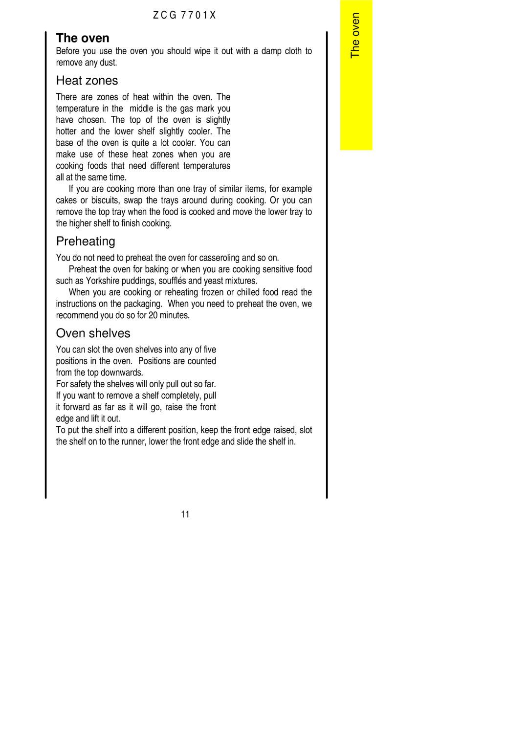 Zanussi ZCG 7701X manual Heat zones, Oven shelves 