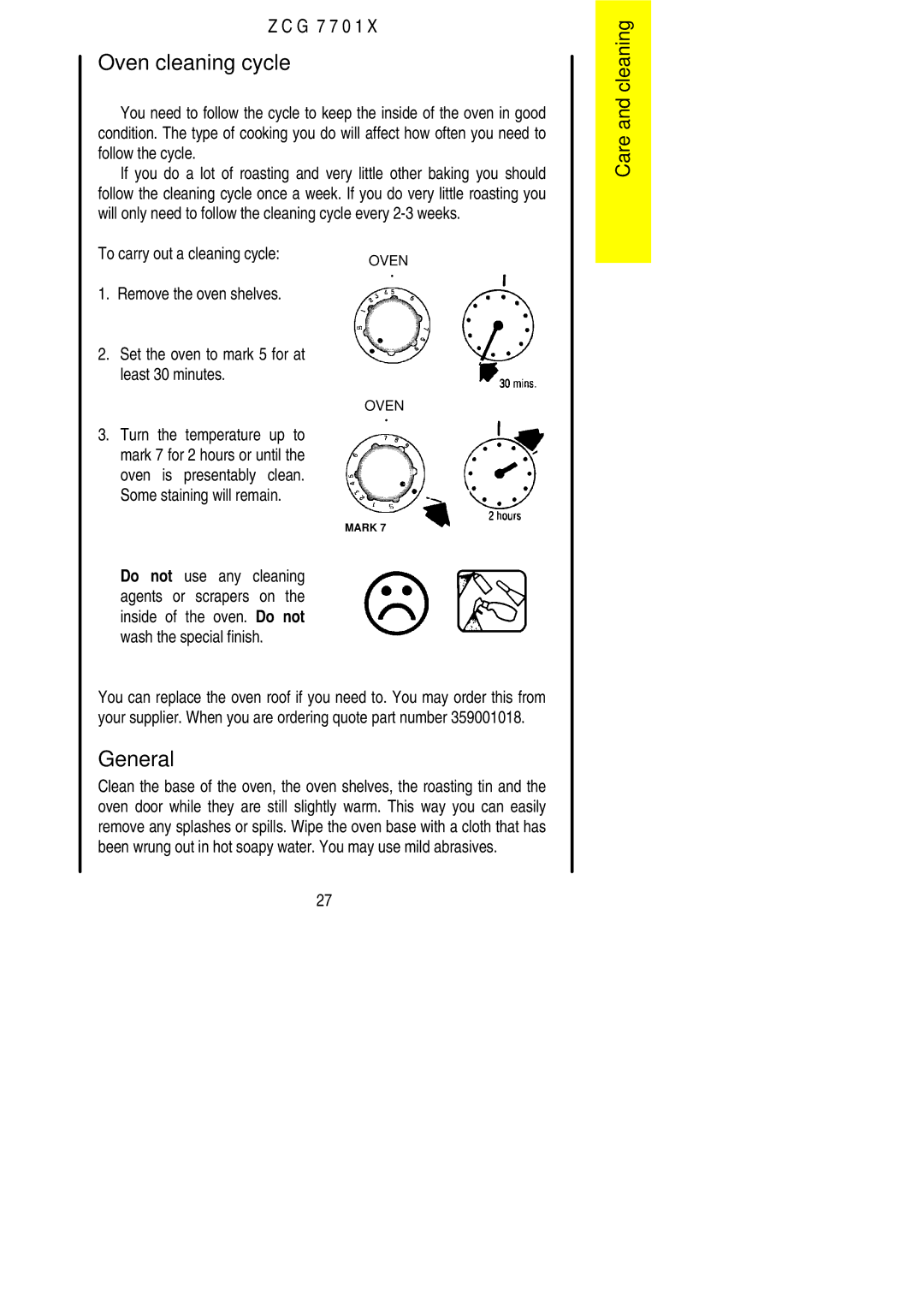 Zanussi ZCG 7701X manual Oven cleaning cycle, General 