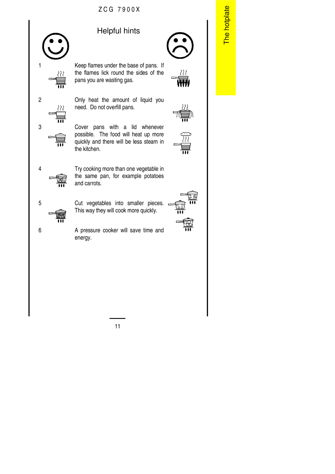 Zanussi ZCG 7900X manual Helpful hints 