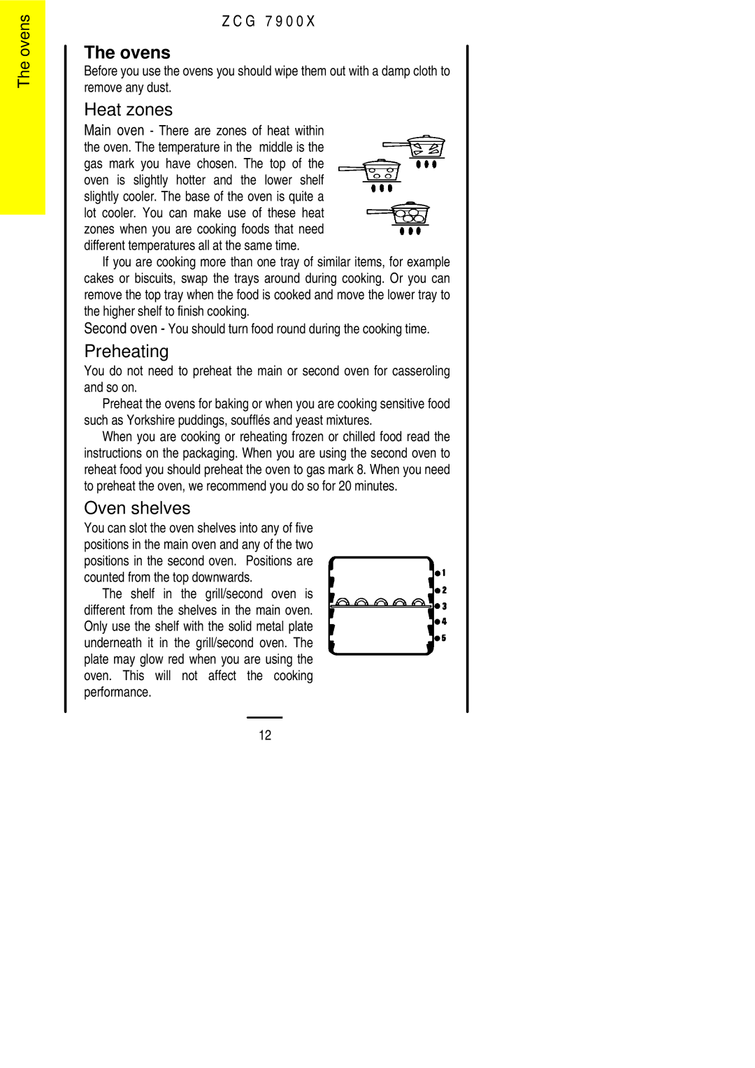 Zanussi ZCG 7900X manual Ovens, Heat zones, Oven shelves 