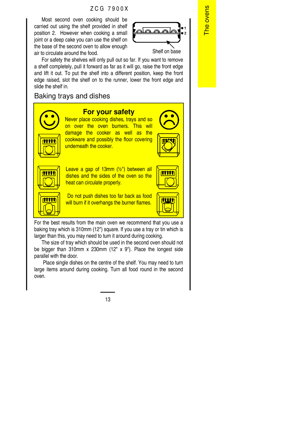 Zanussi ZCG 7900X manual Baking trays and dishes, For your safety 