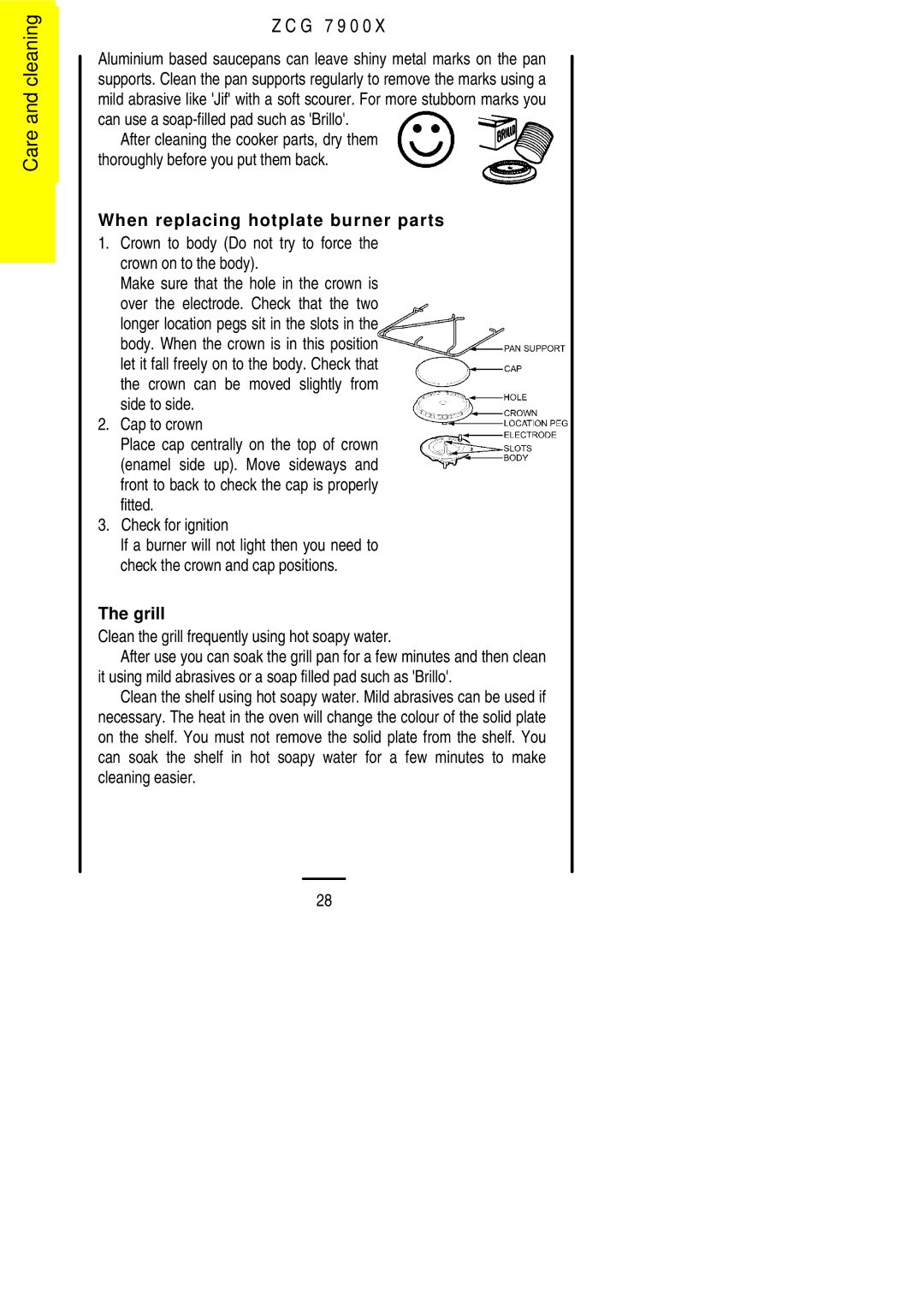 Zanussi ZCG 7900X manual Crown to body Do not try to force the crown on to the body 