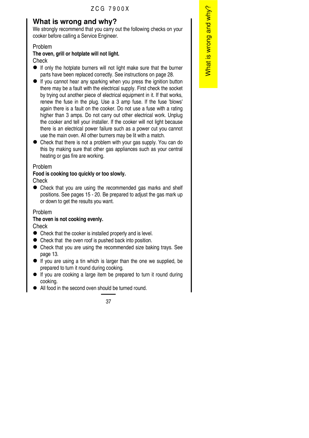 Zanussi ZCG 7900X manual What is wrong and why?, Check 