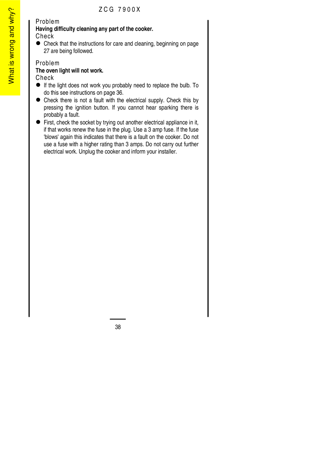 Zanussi ZCG 7900X manual Probably a fault 