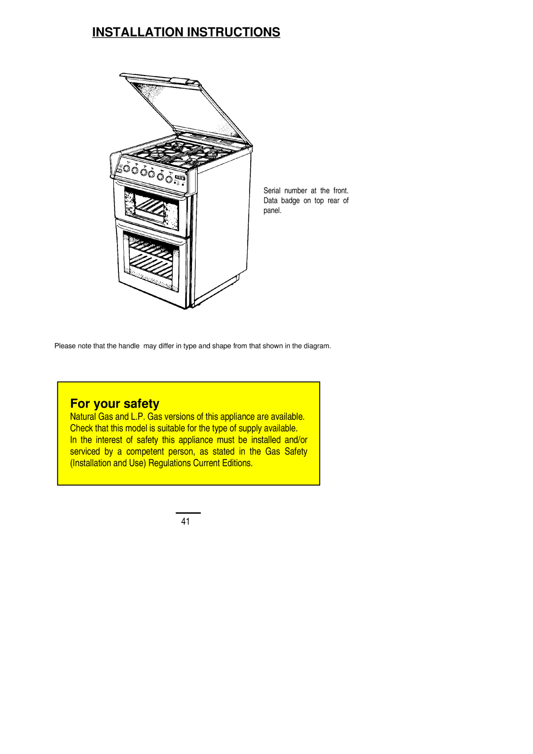 Zanussi ZCG 7900X manual Installation Instructions 