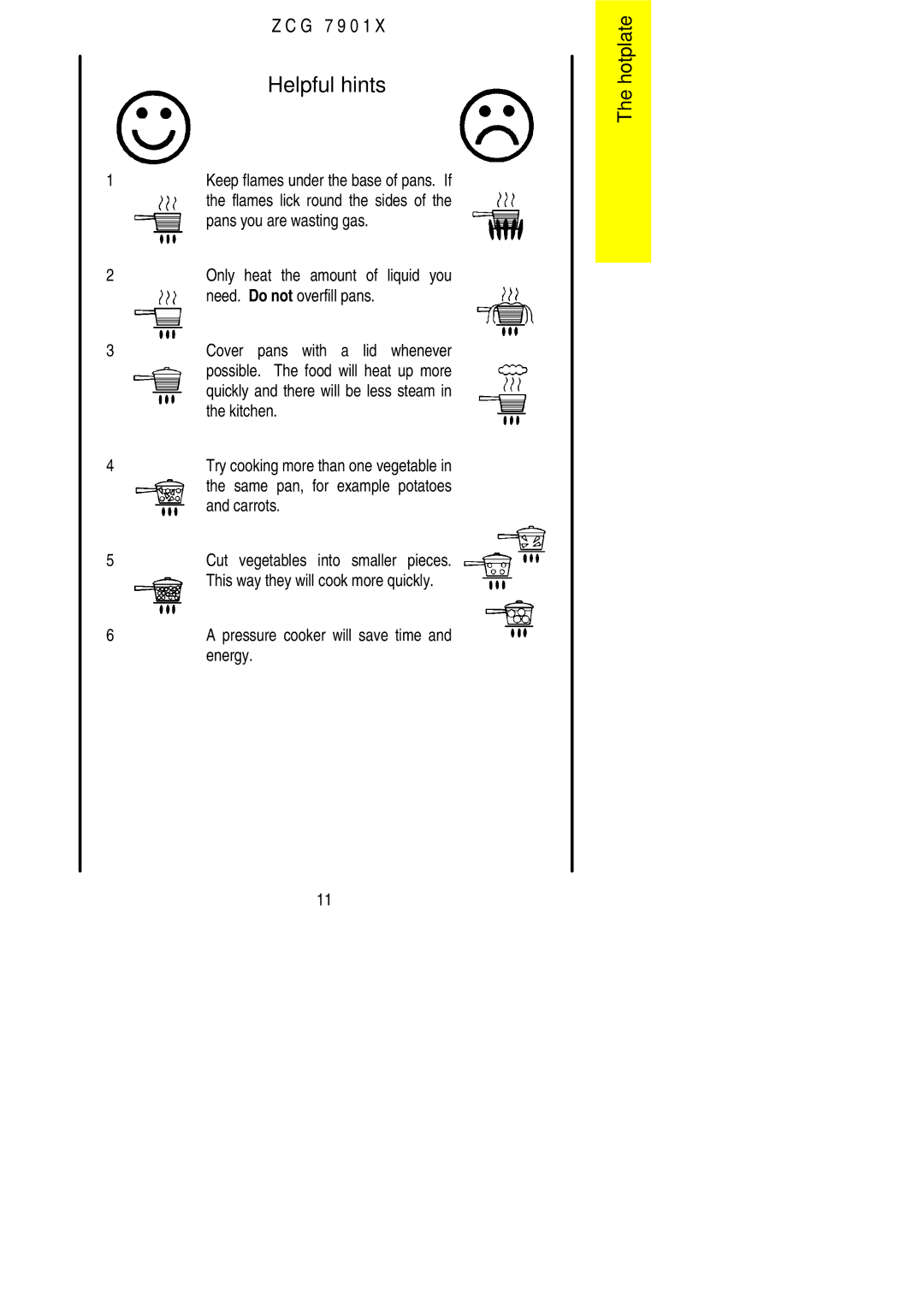 Zanussi ZCG 7901X manual Helpful hints 