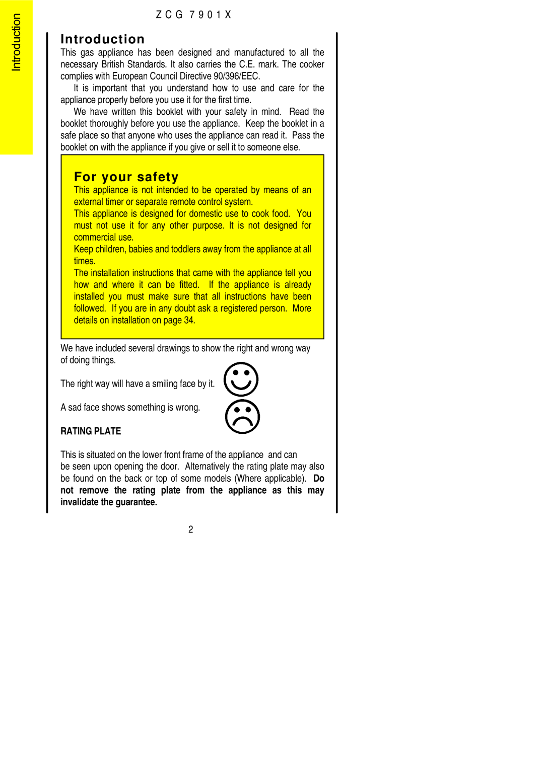 Zanussi ZCG 7901X manual Introduction, For your safety 