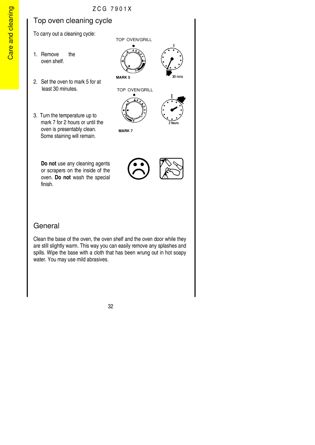 Zanussi ZCG 7901X manual Top oven cleaning cycle, To carry out a cleaning cycle, Remove 