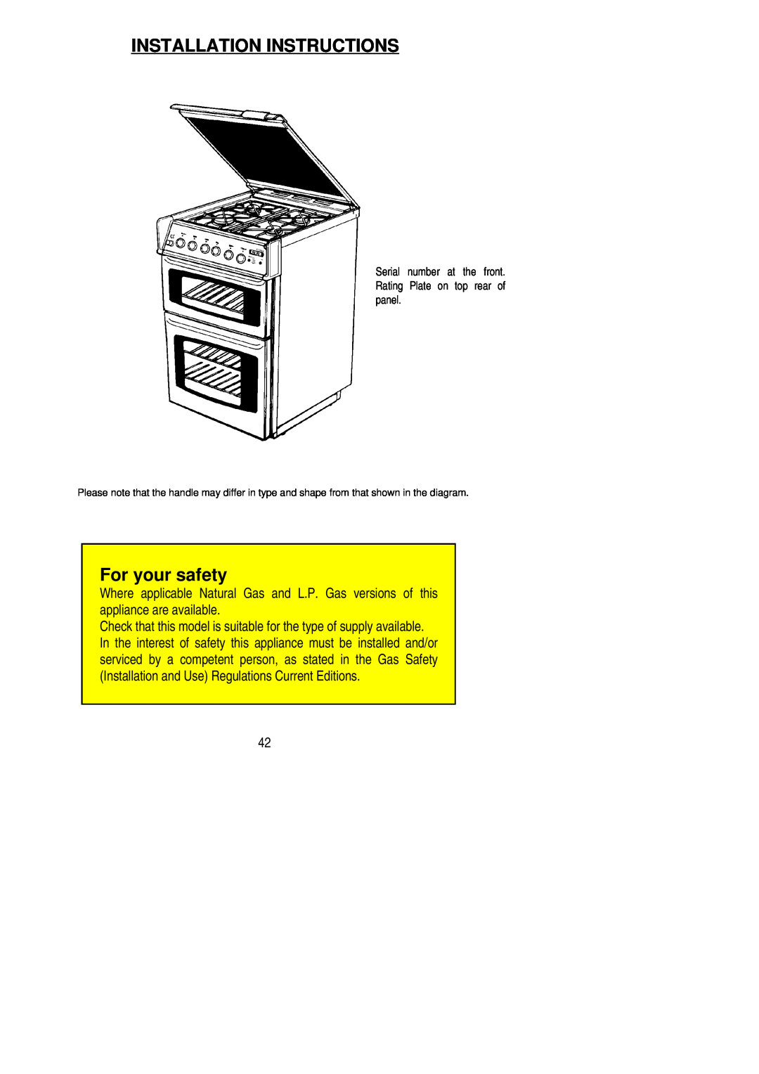 Zanussi ZCG 7901X manual Installation Instructions, For your safety 