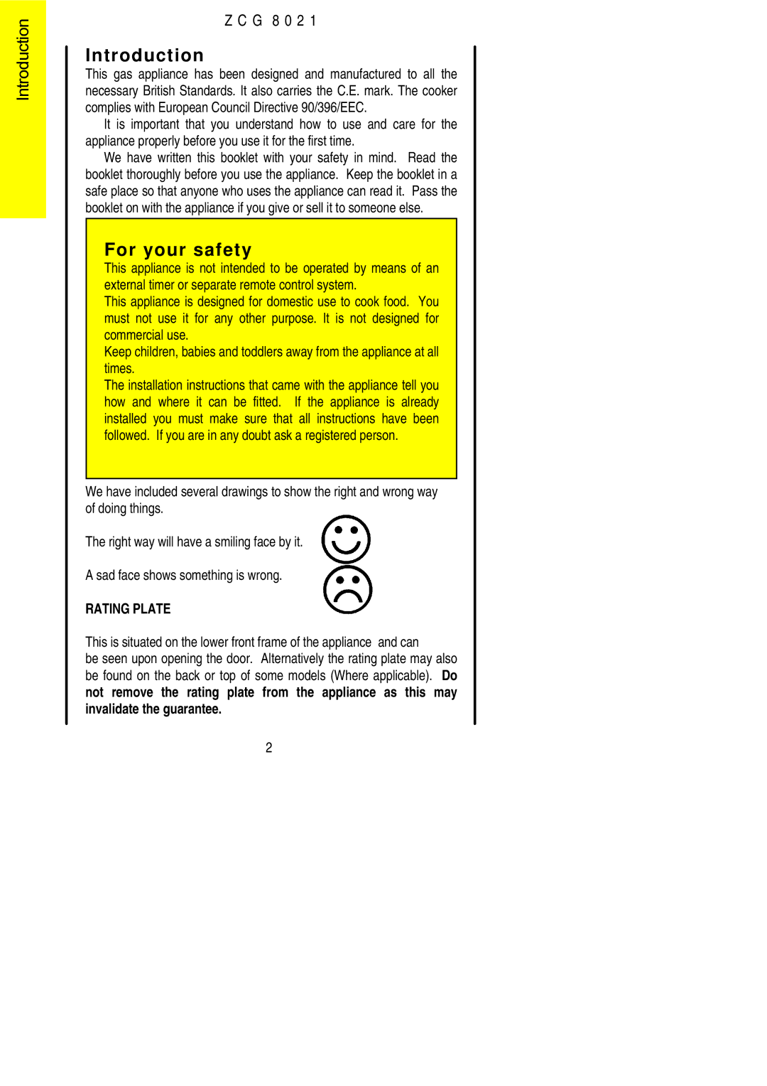 Zanussi ZCG 8021 manual Introduction, For your safety 