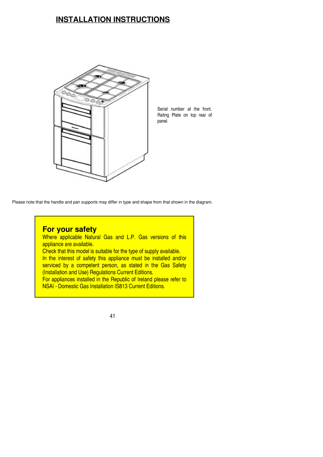 Zanussi ZCG 8021 manual Installation Instructions 