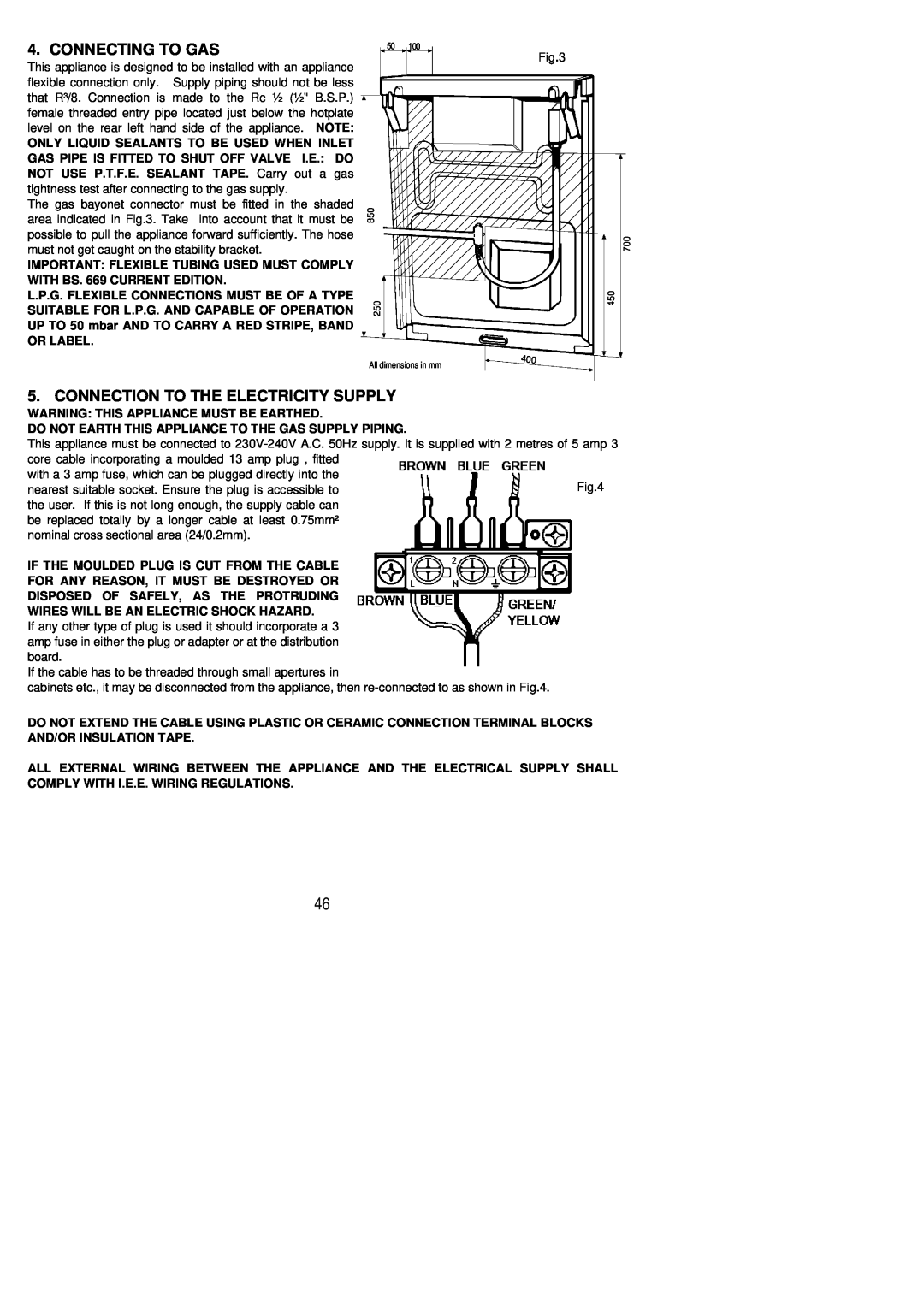 Zanussi ZCG 8021 manual Connecting To Gas, Connection To The Electricity Supply 