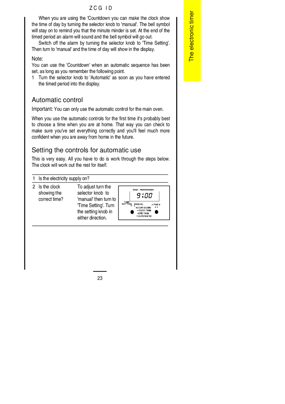 Zanussi ZCG ID manual Automatic control, Setting the controls for automatic use, Either direction 