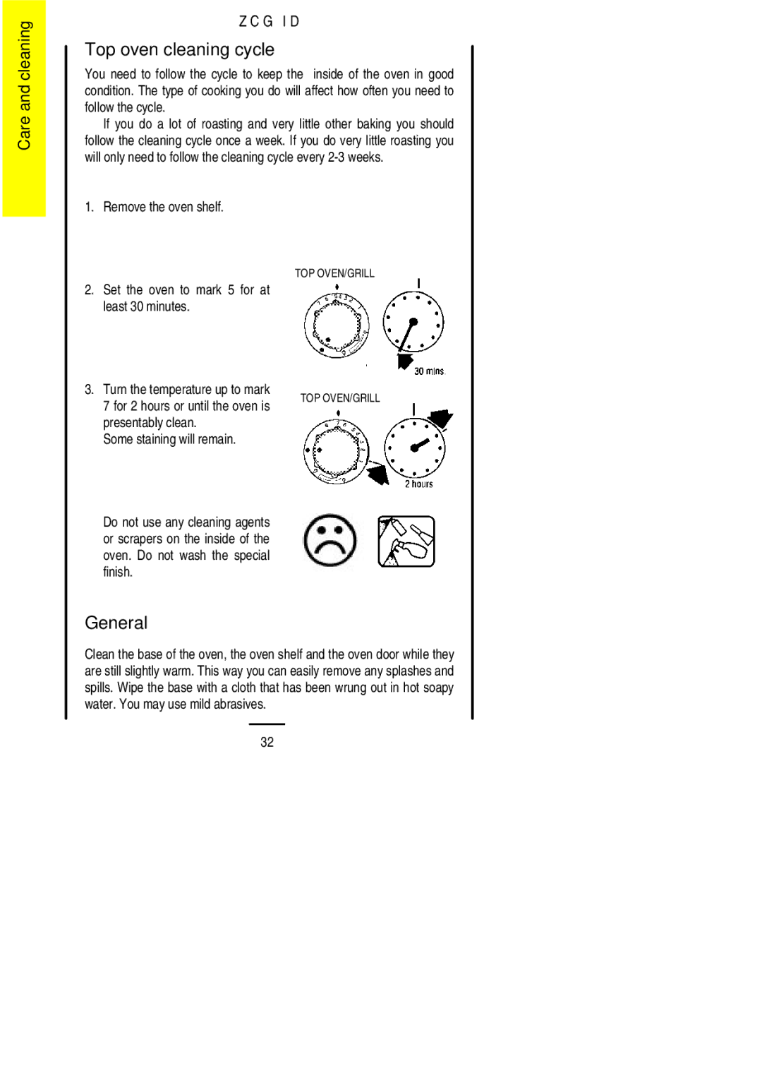 Zanussi ZCG ID manual Top oven cleaning cycle 