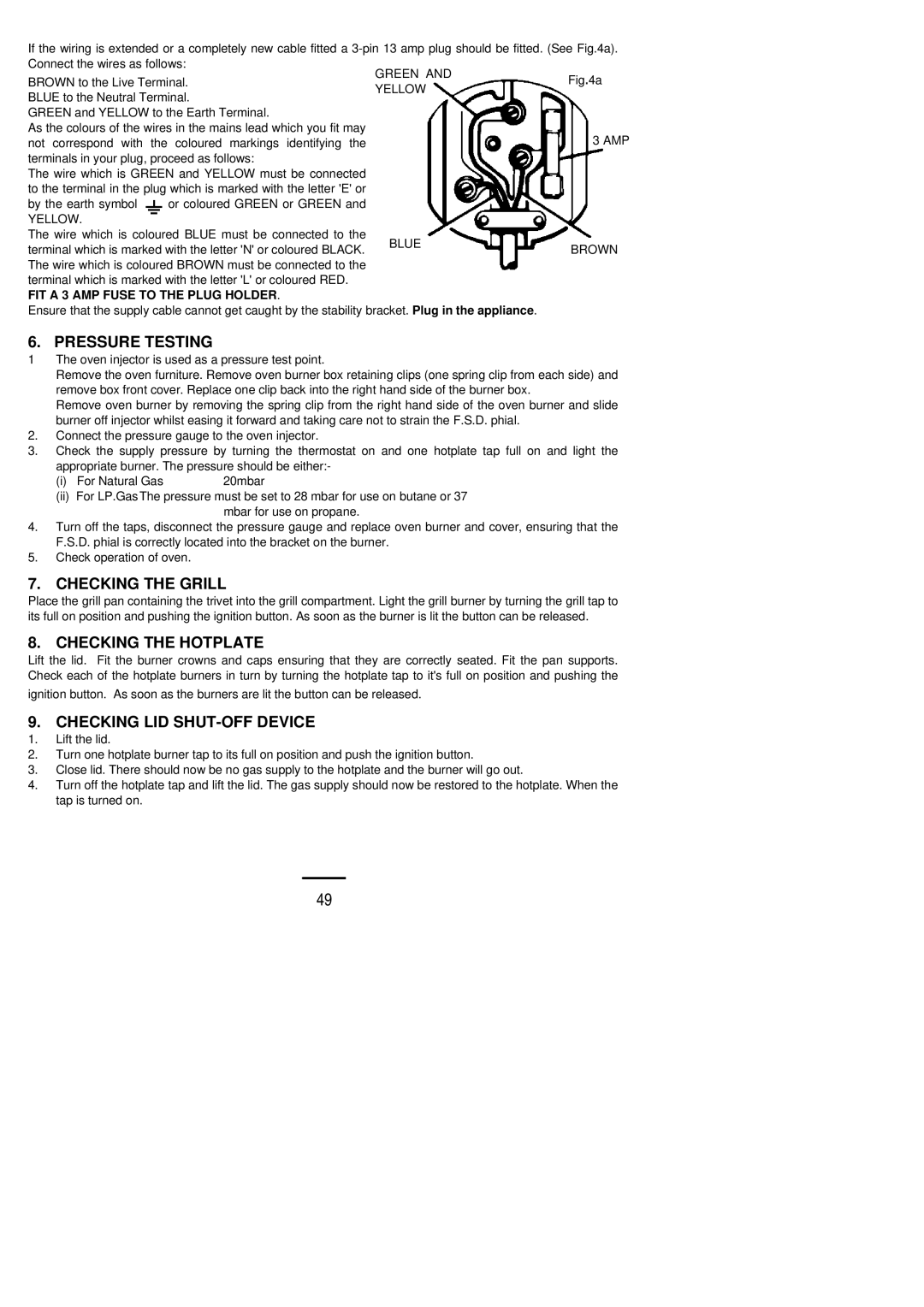 Zanussi ZCG ID manual Pressure Testing, Checking the Grill, Checking the Hotplate, Checking LID SHUT-OFF Device 