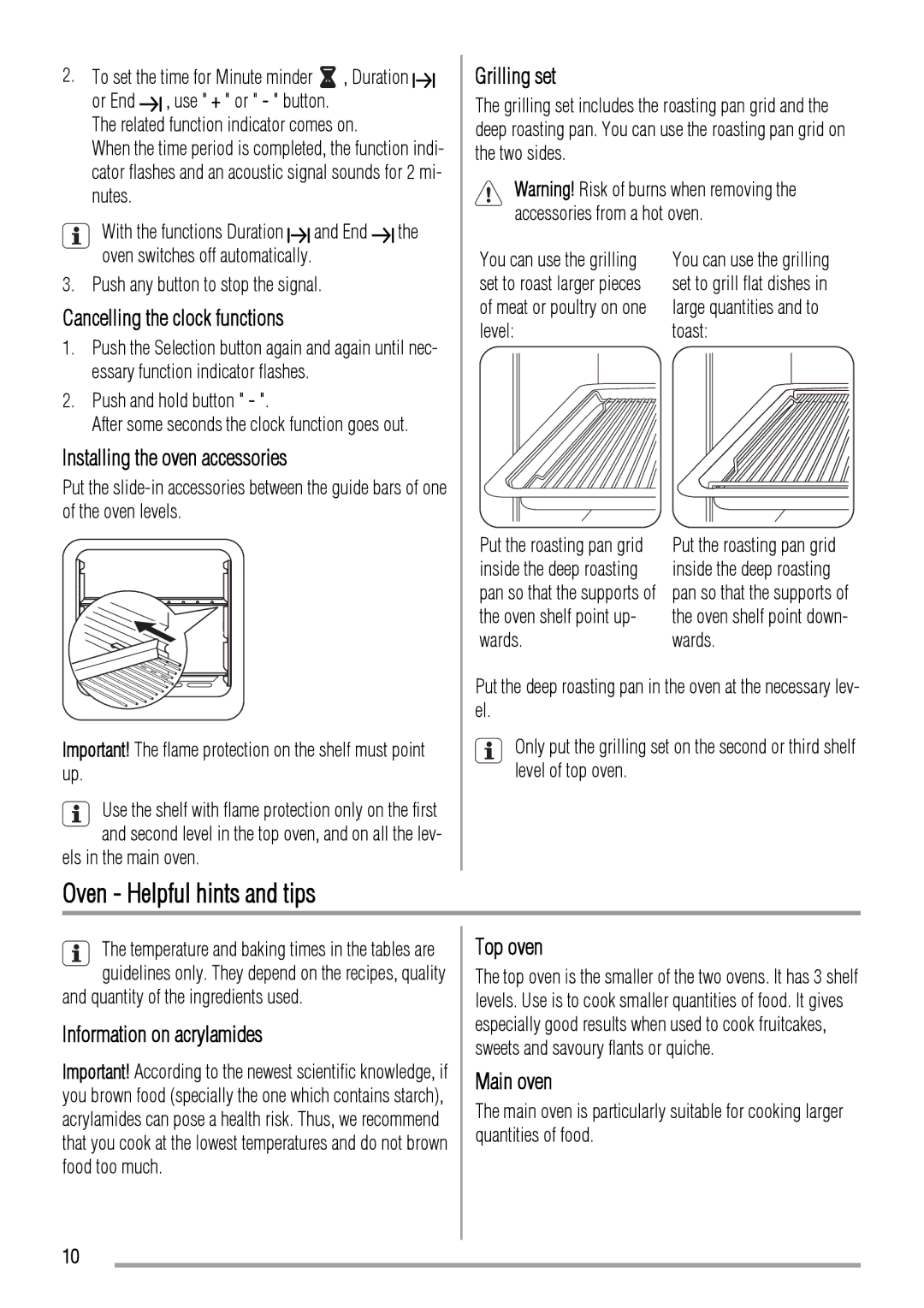 Zanussi ZCG551 manual Oven Helpful hints and tips 