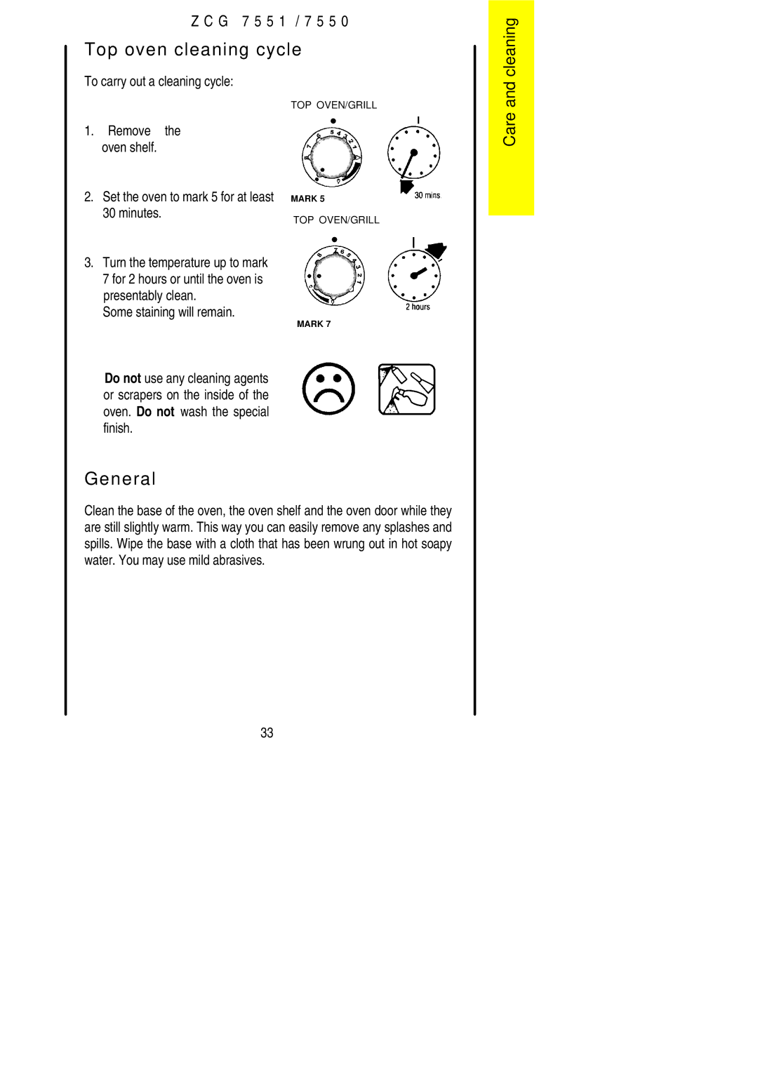 Zanussi ZCG7550 manual Top oven cleaning cycle, To carry out a cleaning cycle 