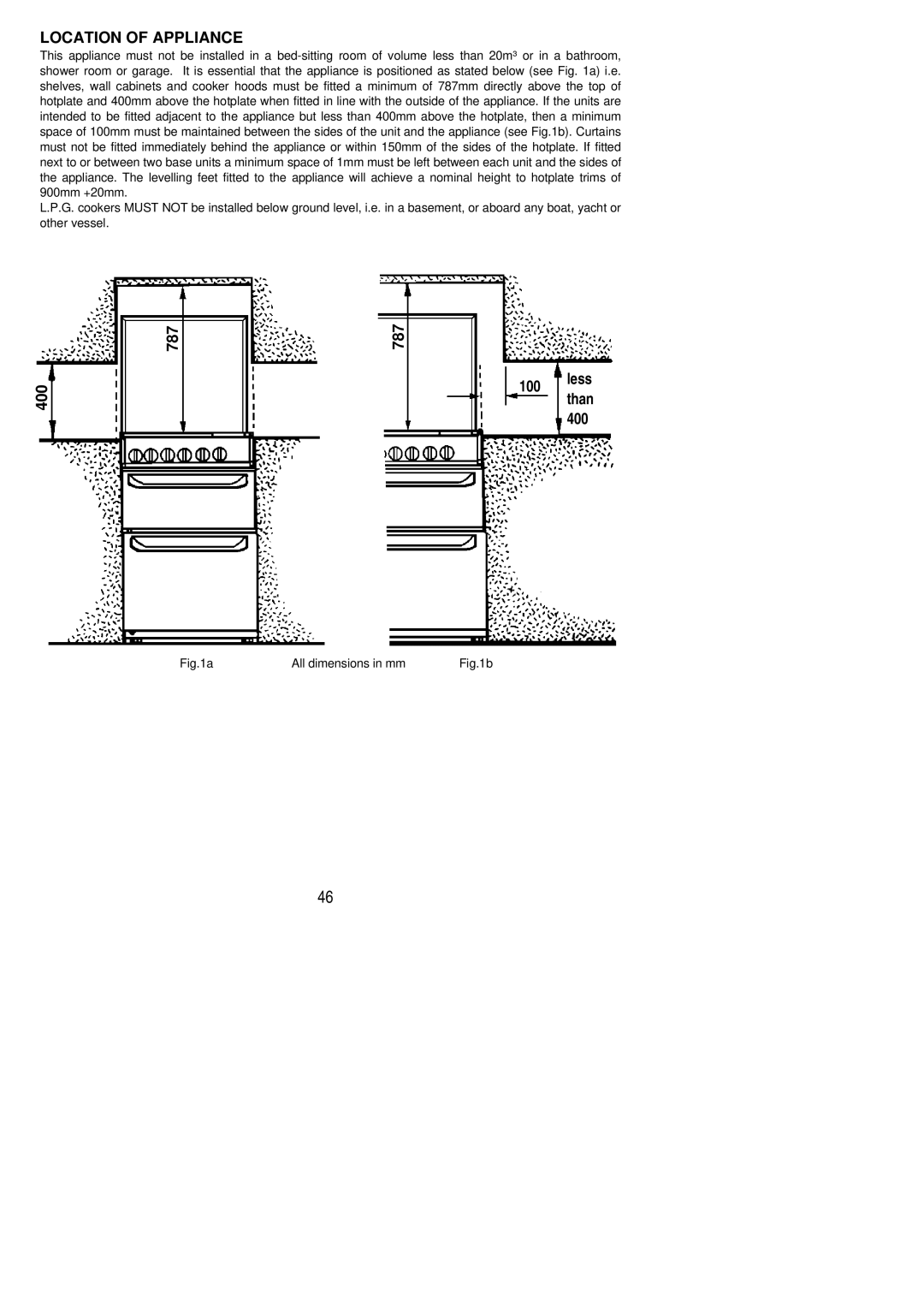 Zanussi ZCG7550 manual Location of Appliance 