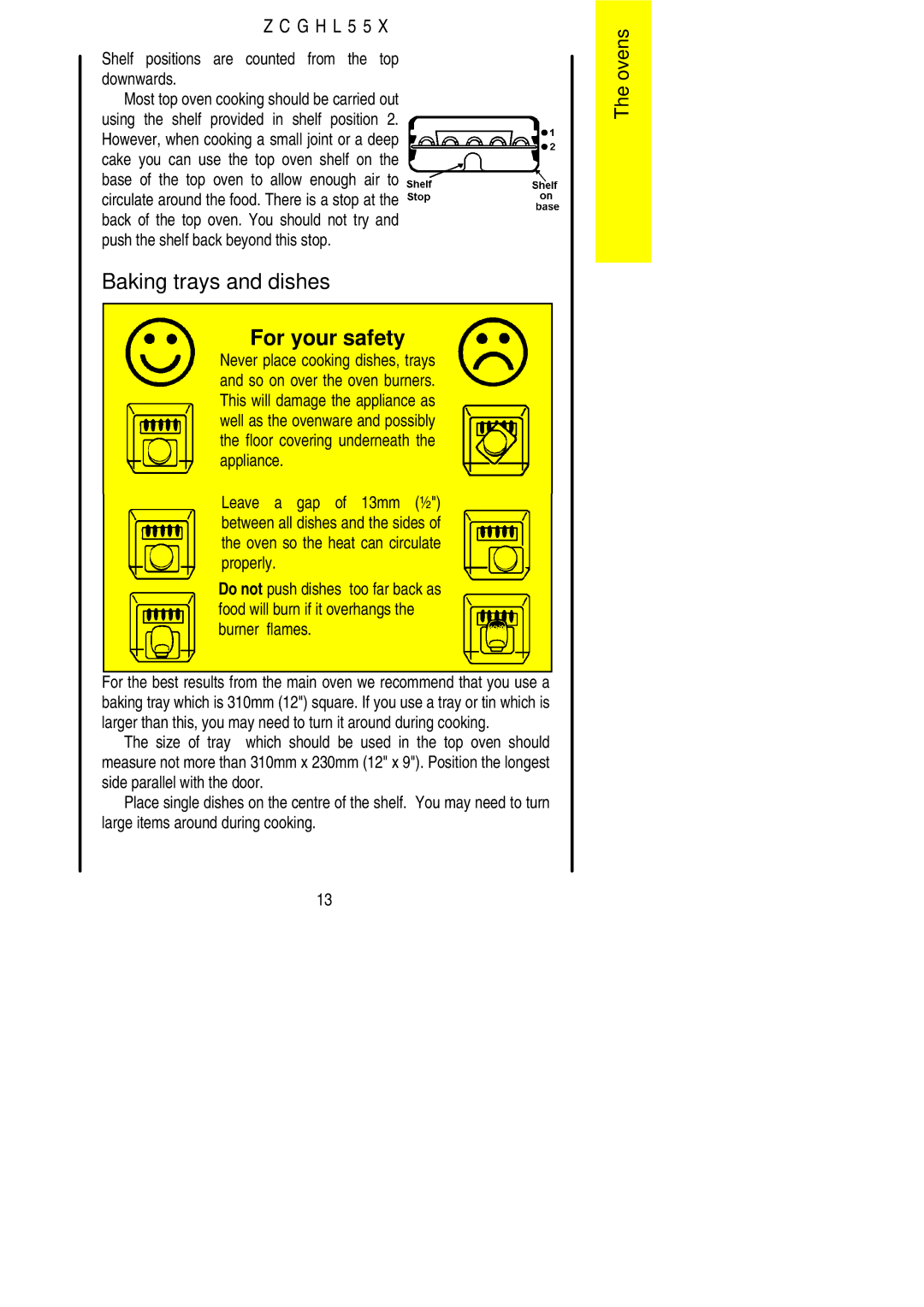 Zanussi ZCGHL55X manual Baking trays and dishes, Shelf positions are counted from the top downwards 