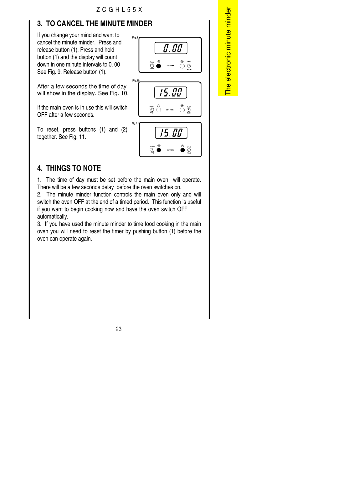 Zanussi ZCGHL55X manual To Cancel the Minute Minder 