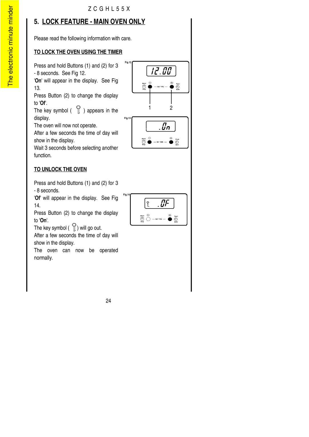 Zanussi ZCGHL55X manual Lock Feature Main Oven only 