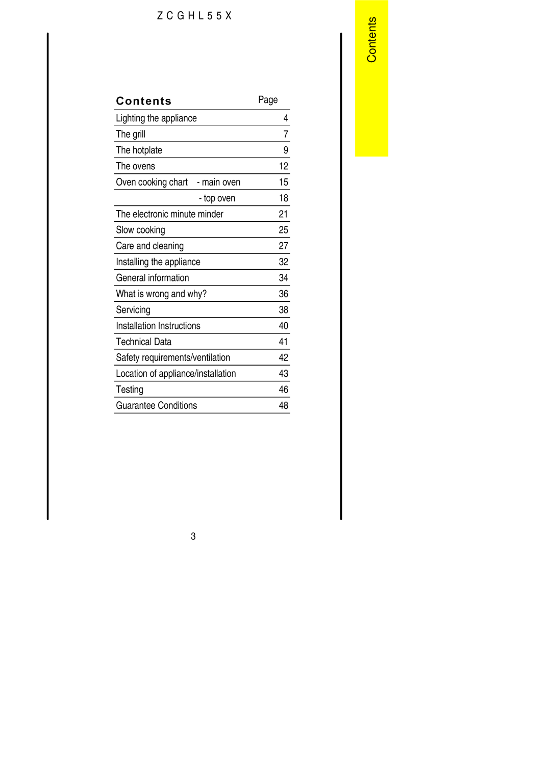 Zanussi ZCGHL55X manual Contents 