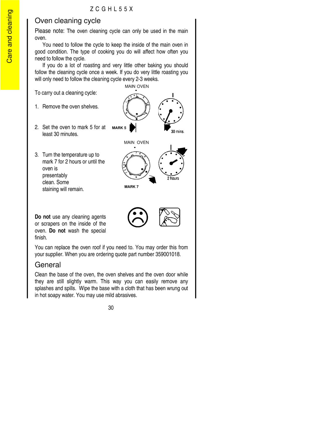 Zanussi ZCGHL55X manual Oven cleaning cycle, General 
