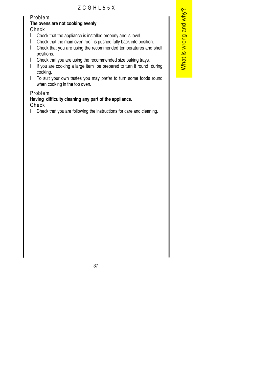 Zanussi ZCGHL55X manual G H L 5 5 Problem 