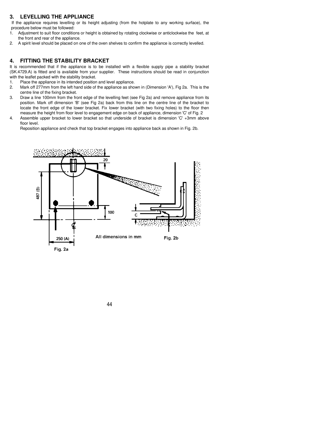 Zanussi ZCGHL55X manual Levelling the Appliance, Fitting the Stability Bracket 