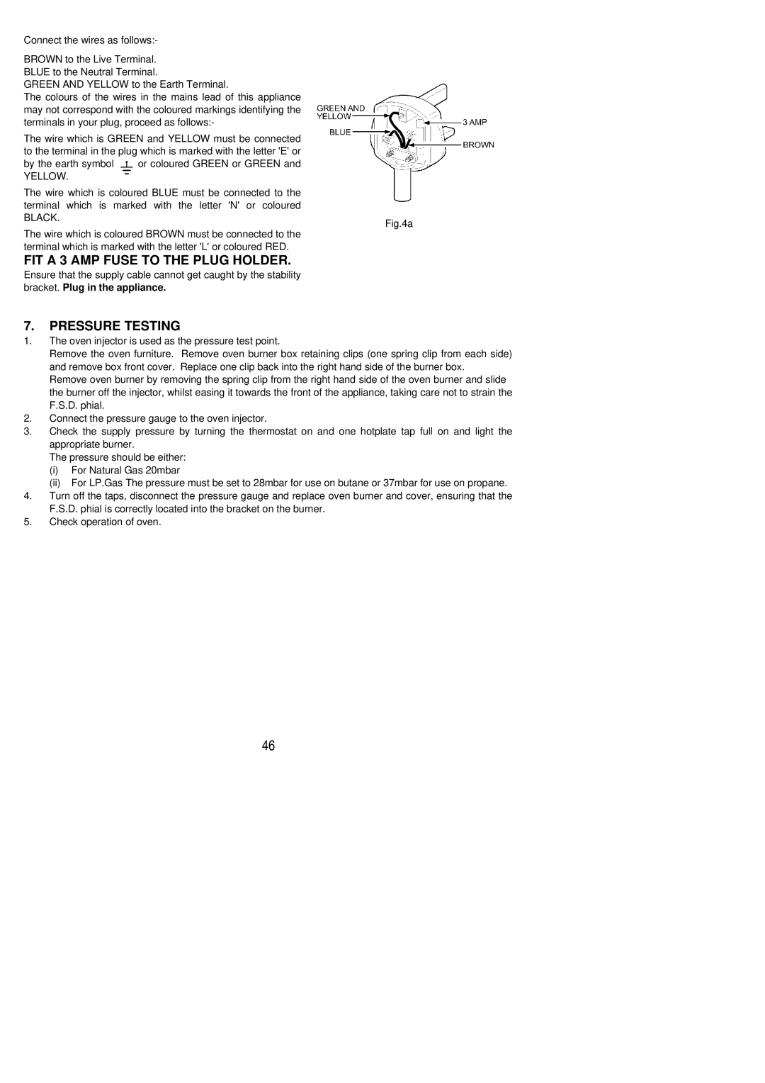 Zanussi ZCGHL55X manual FIT a 3 AMP Fuse to the Plug Holder, Pressure Testing 