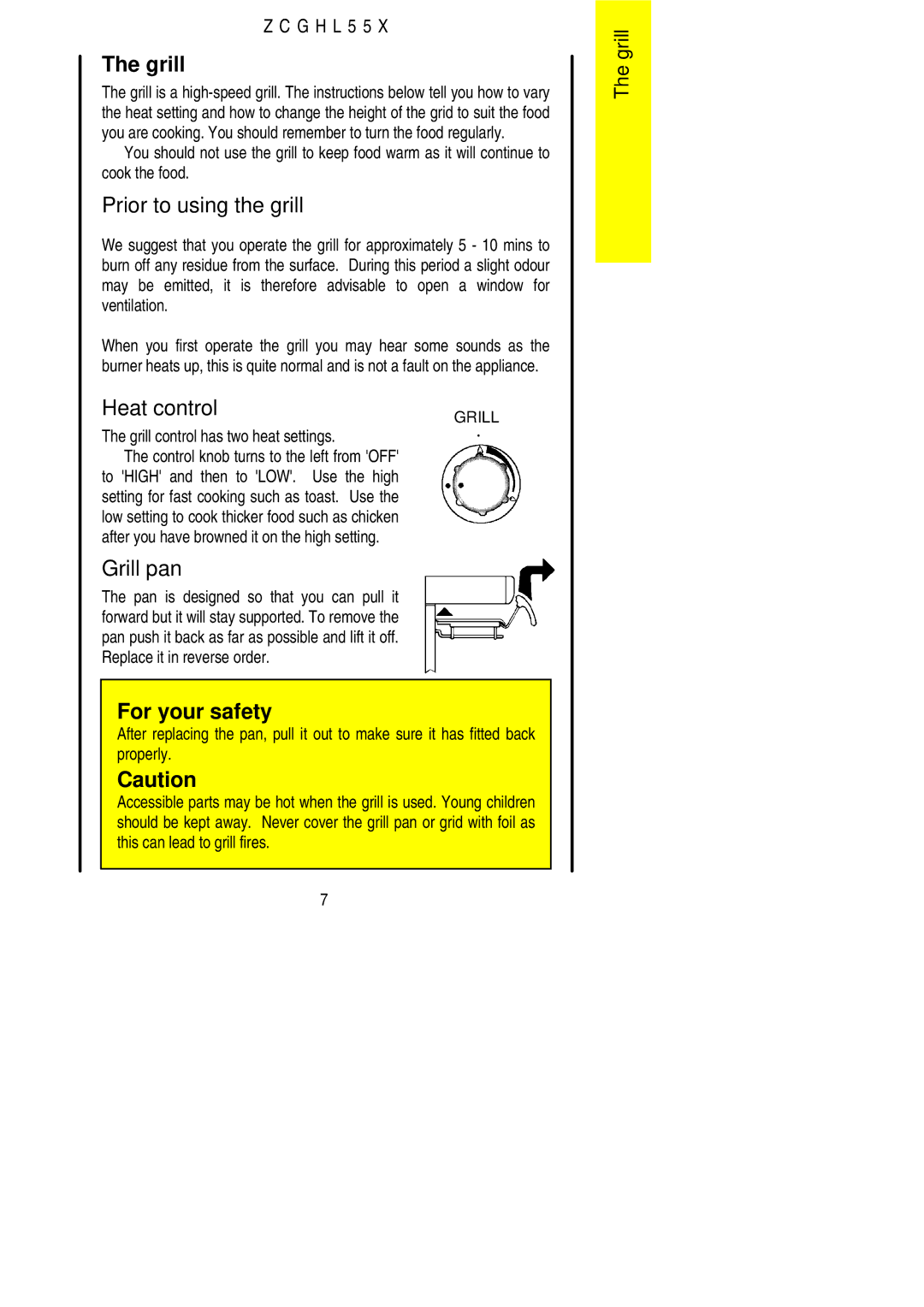 Zanussi ZCGHL55X manual Prior to using the grill, Heat control, Grill pan 