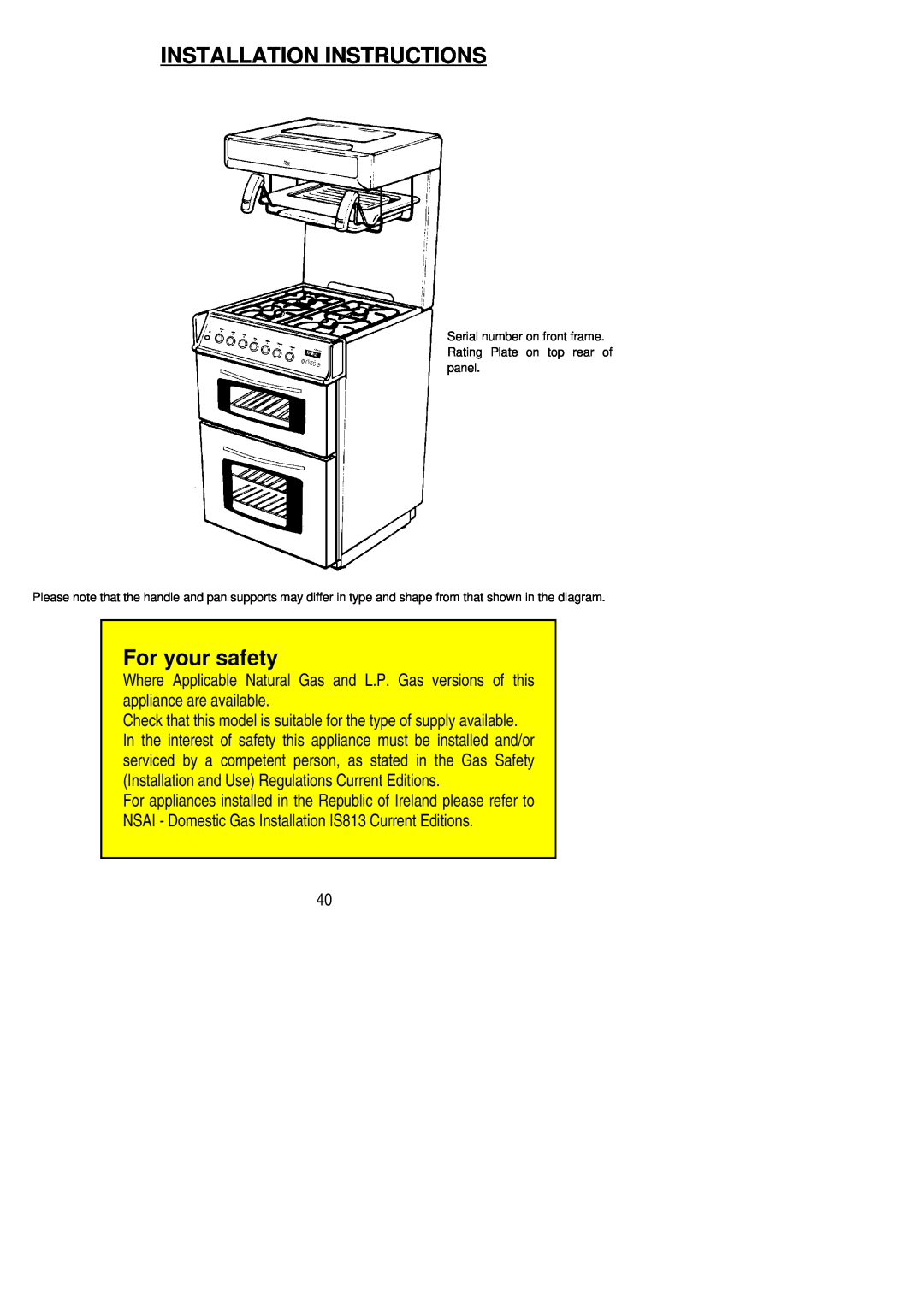 Zanussi ZCGHL55X manual Installation Instructions, For your safety 