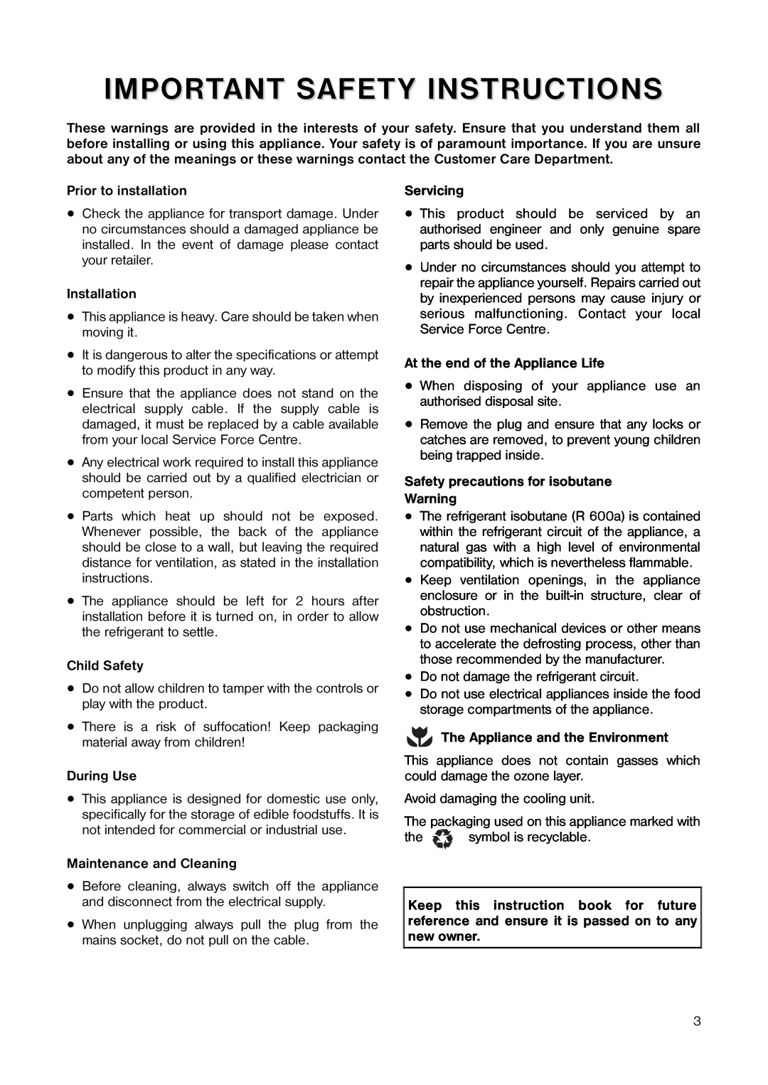 Zanussi ZCL 56 manual Important Safety Instructions, Prior to installation, Installation, Child Safety, During Use 