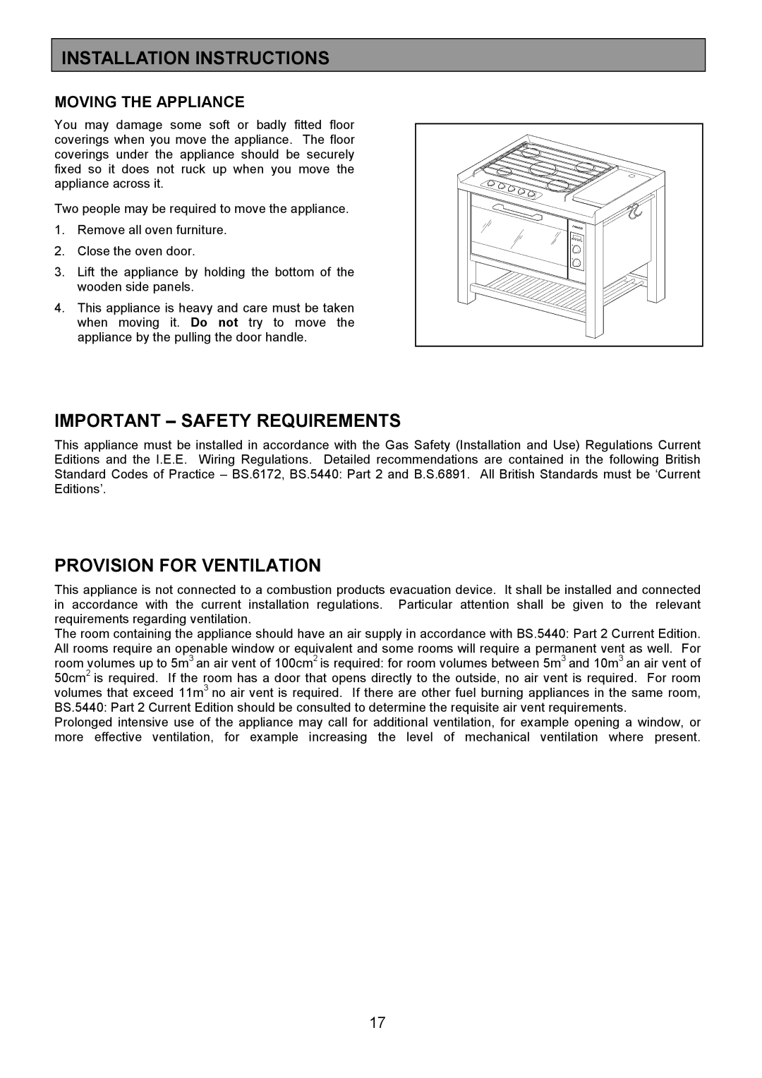 Zanussi ZCM 1000X manual Important Safety Requirements, Provision for Ventilation, Moving the Appliance 