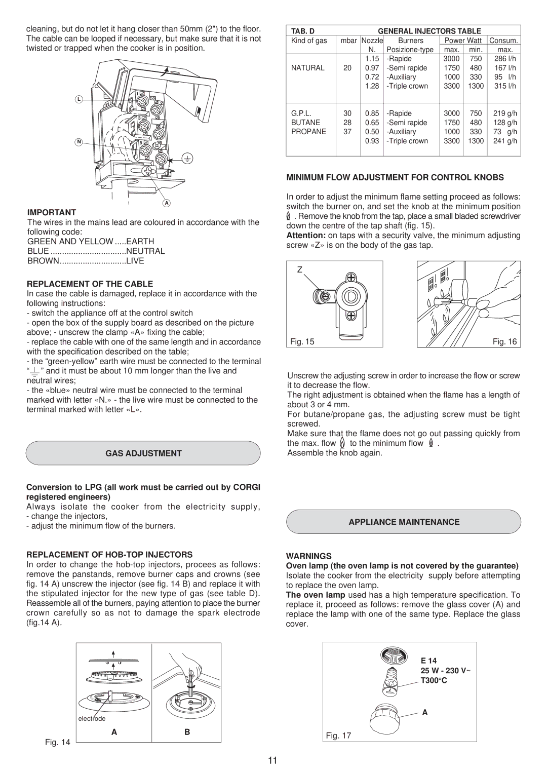 Zanussi ZCM 1030 X, ZCM 1031 X manual Replacement of the Cable, GAS Adjustment Minimum Flow Adjustment for Control Knobs 