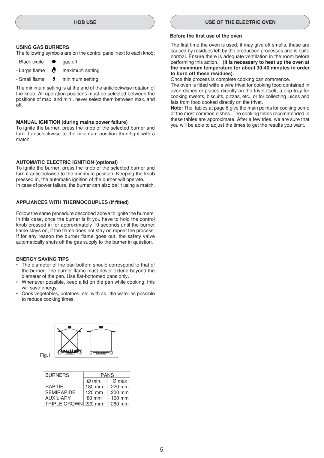 Zanussi ZCM 1030 X, ZCM 1031 X manual HOB USE Using GAS Burners, Energy Saving Tips, USE of the Electric Oven 