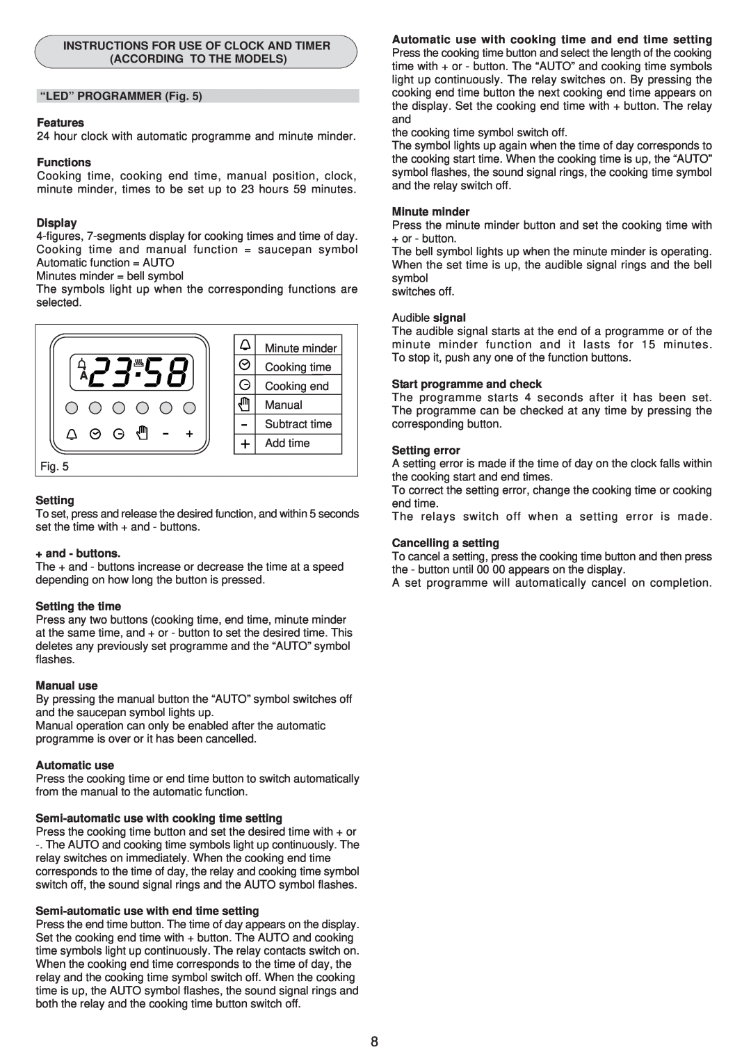 Zanussi ZCM 1031 X, ZCM 1030 X manual Instructions For Use Of Clock And Timer According To The Models 