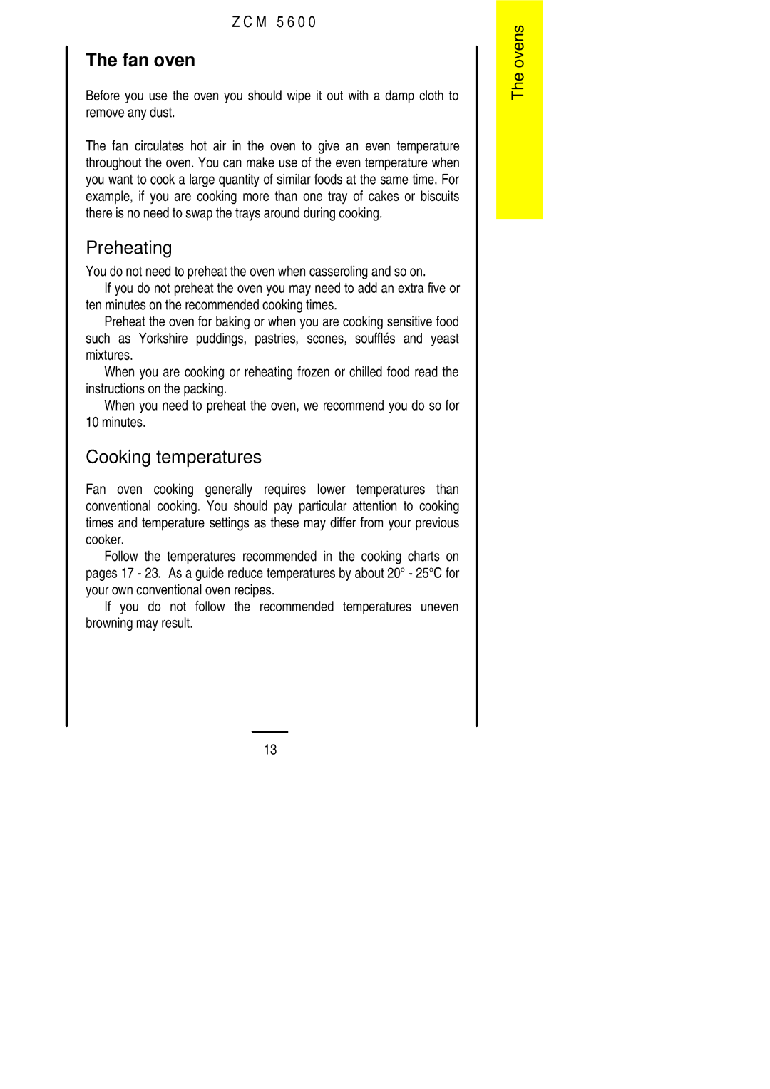 Zanussi ZCM 5600 manual Fan oven, Cooking temperatures, Minutes 