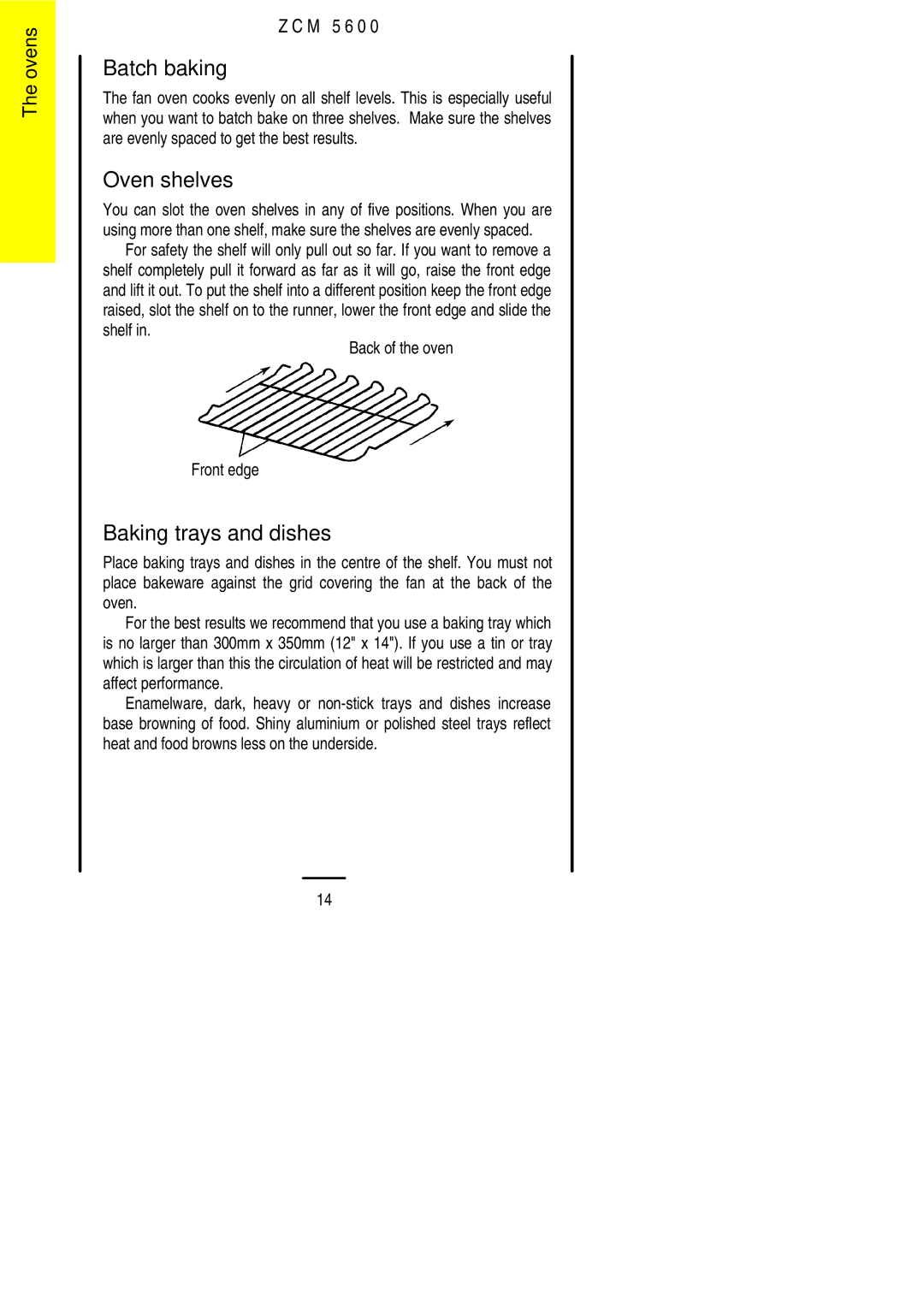 Zanussi ZCM 5600 manual Batch baking, Oven shelves, Baking trays and dishes 