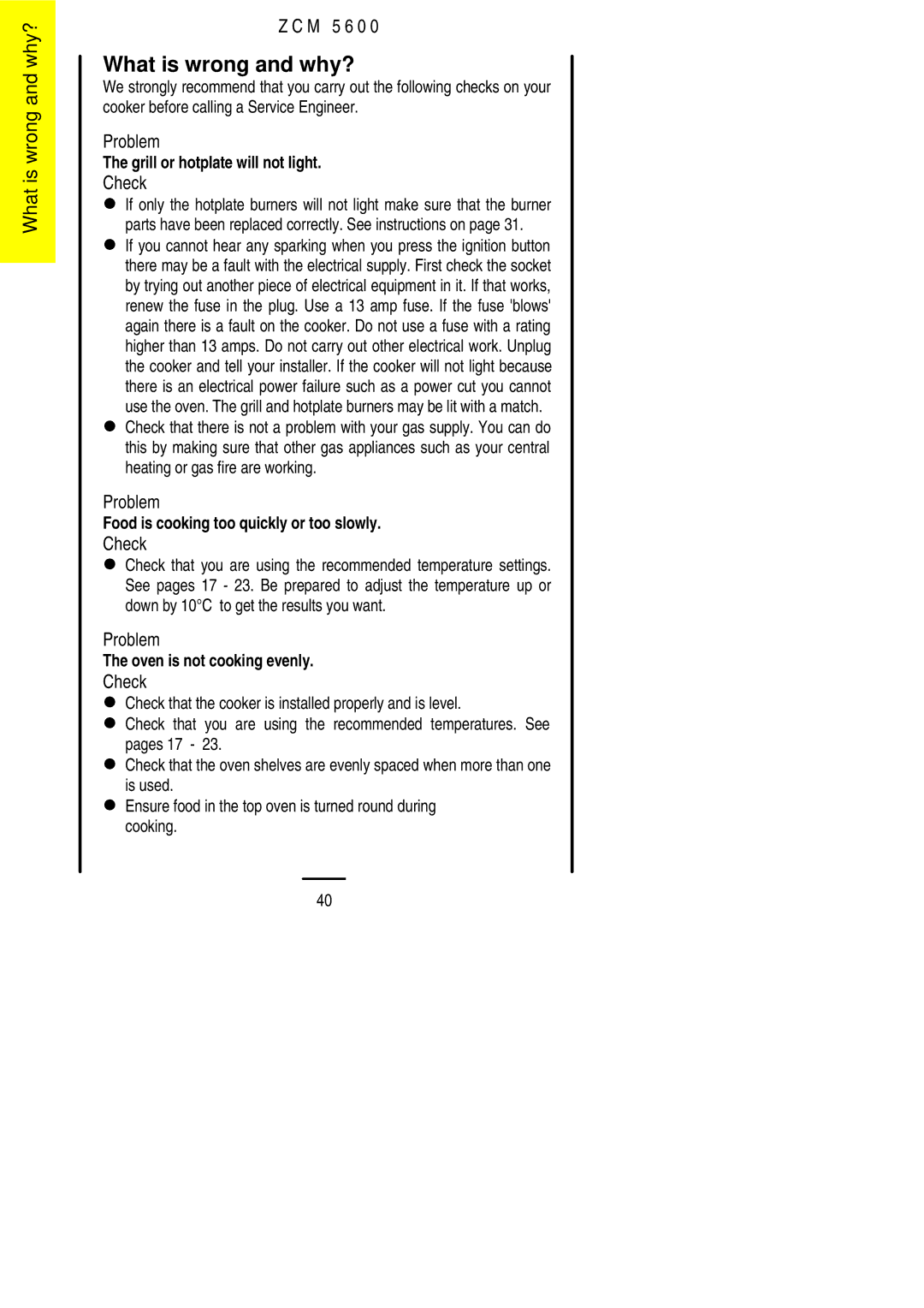 Zanussi ZCM 5600 manual What is wrong and why?, Check 