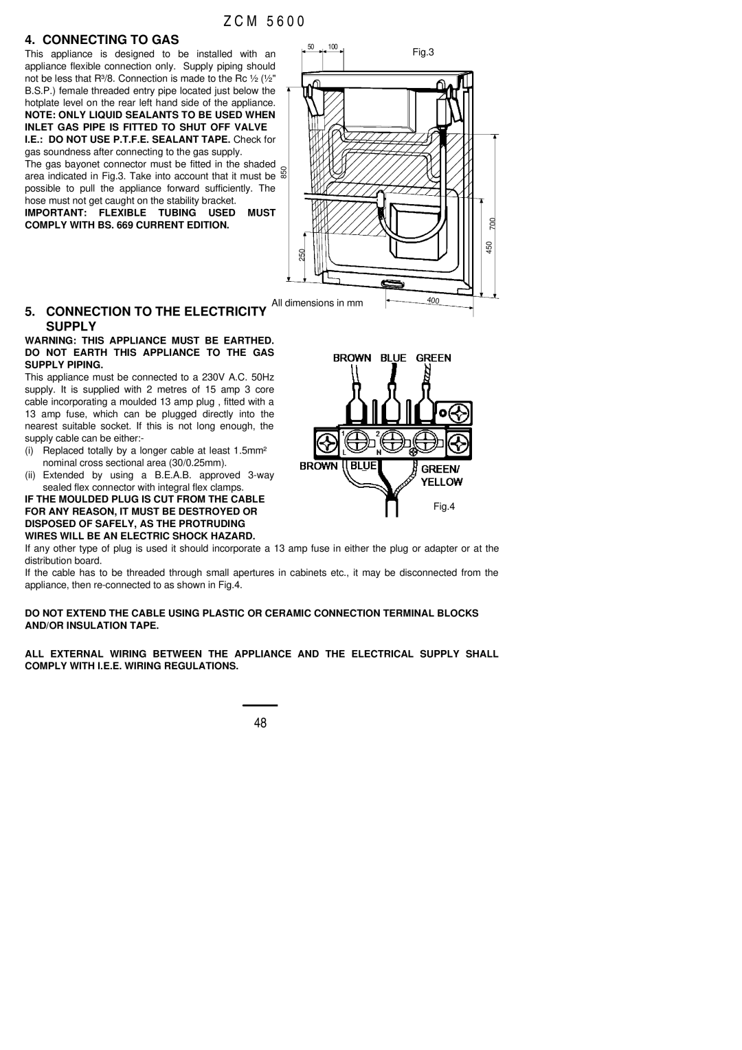 Zanussi ZCM 5600 manual Connecting to GAS 