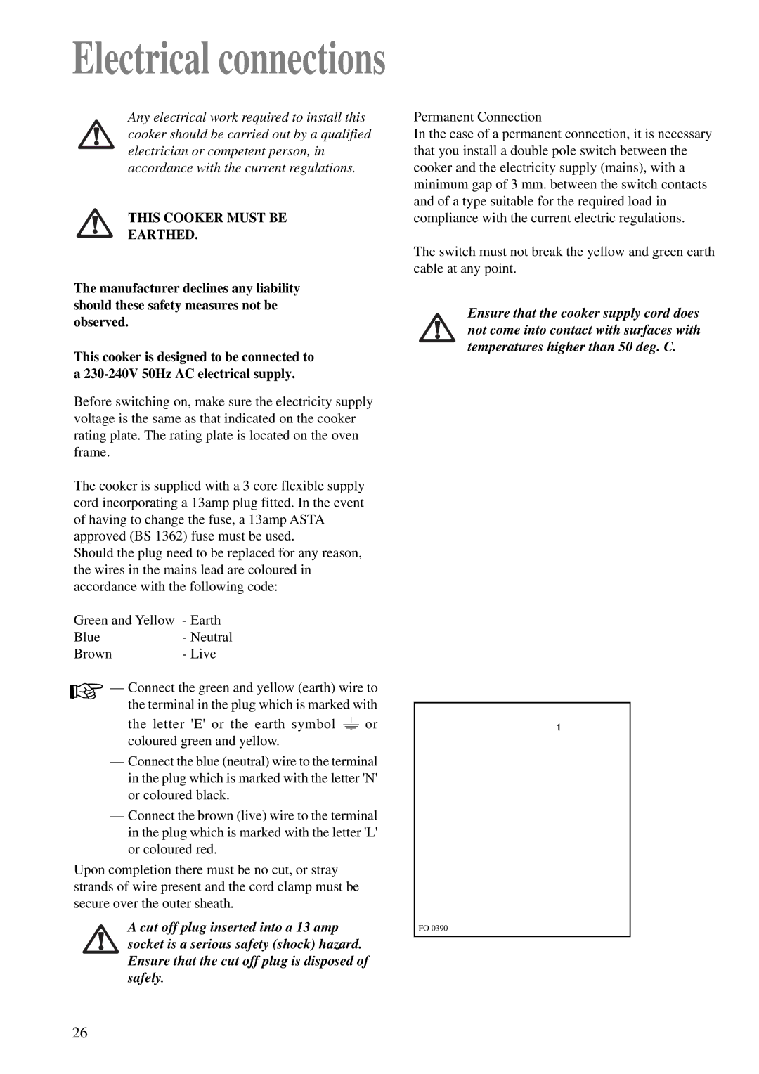 Zanussi ZCM 600 W, ZCM 610 X manual Electrical connections, This Cooker Must be Earthed 