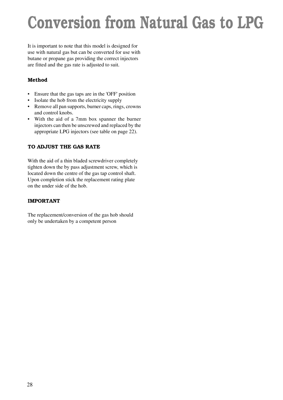 Zanussi ZCM 600 W, ZCM 610 X manual Method, To Adjust the GAS Rate 