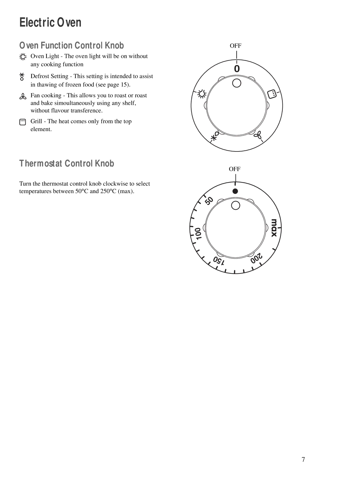 Zanussi ZCM 610 X, ZCM 600 W manual Electric Oven, Oven Function Control Knob, Thermostat Control Knob 