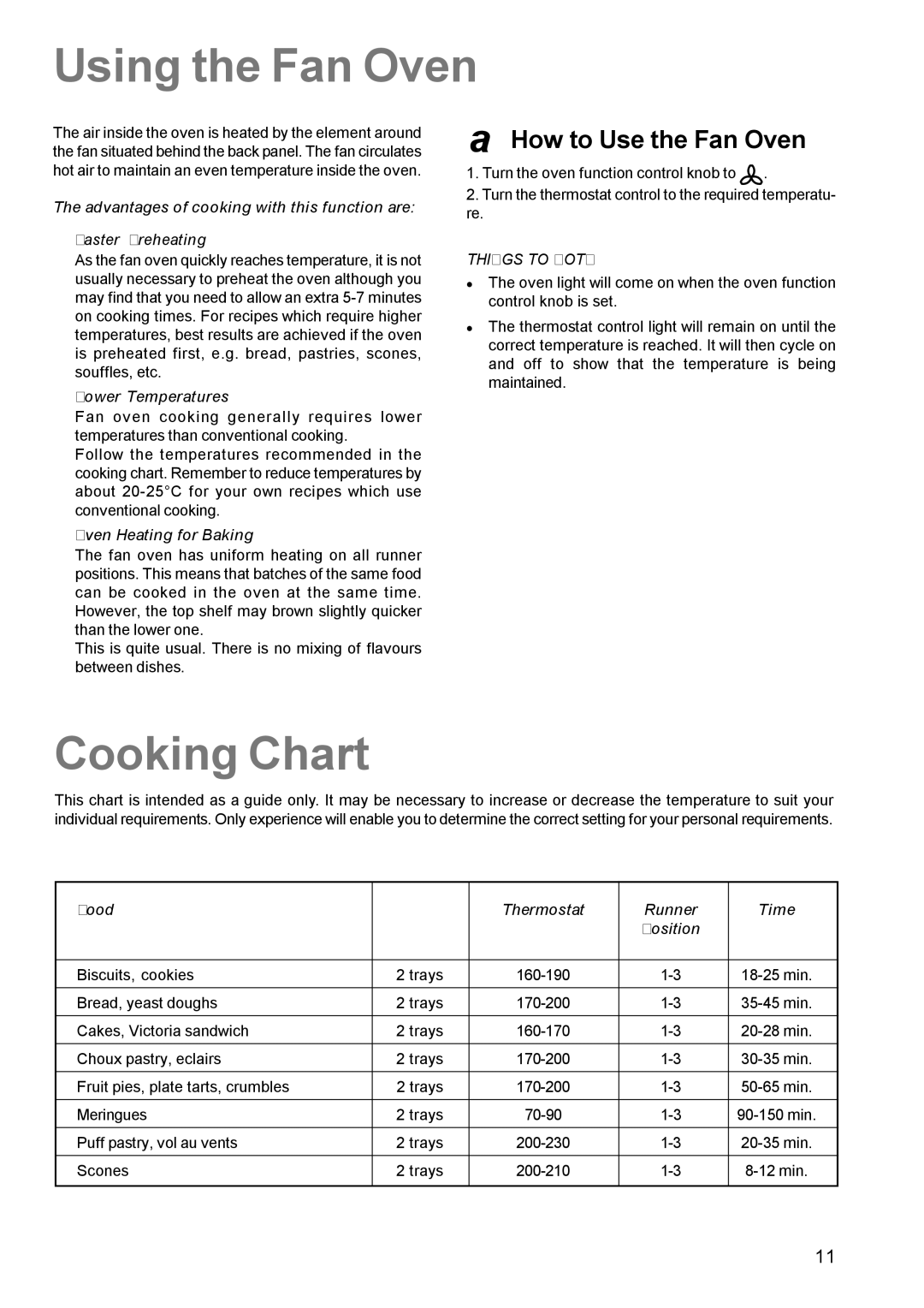 Zanussi ZCM 600, ZCM 610 manual Using the Fan Oven, Cooking Chart, How to Use the Fan Oven, Things to Note 