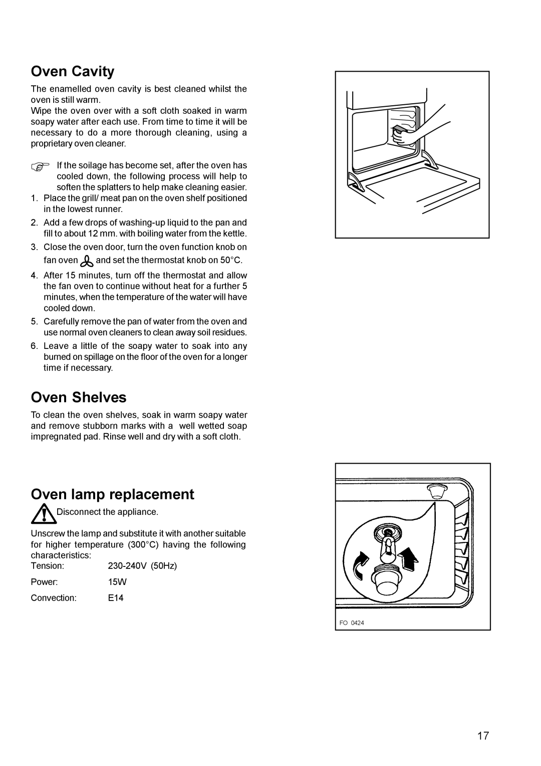 Zanussi ZCM 600, ZCM 610 manual Oven Shelves, Oven lamp replacement 